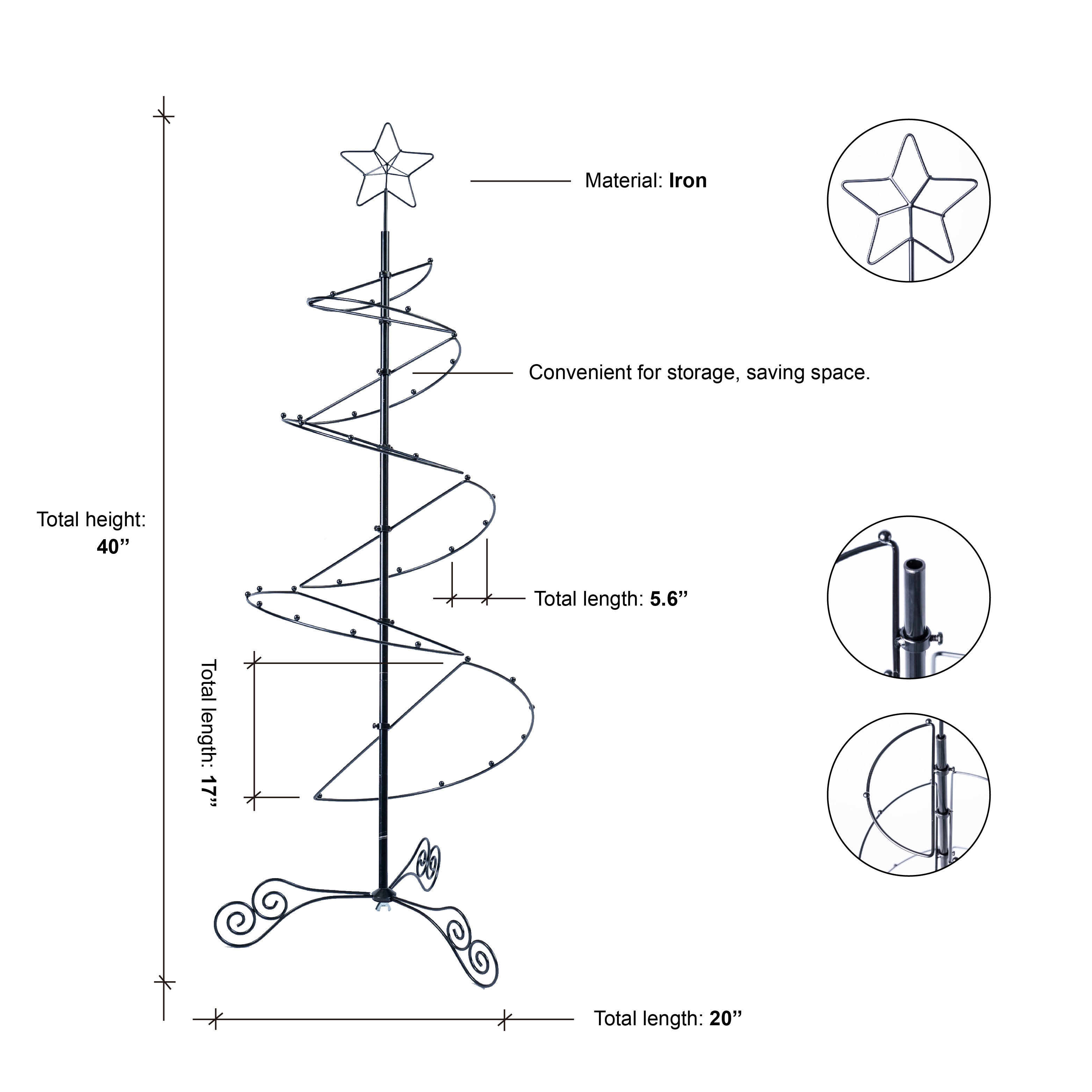 HOHIYA 3.3 FT Metal Spiral Christmas Tree Alternative Modern Wrought Iron Ornament Display Stand for Small Spaces 35 Hooks Hanging Tree for Holiday and Halloween Black